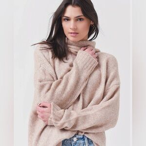 Z Supply oatmeal colored Norah brushed cowl neck tunic length sweater, medium